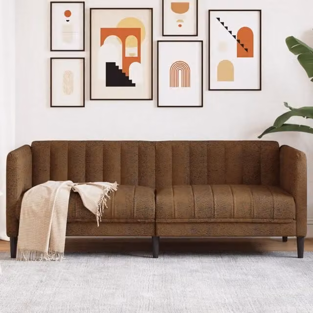 Divano a 2 Posti-Sofa 2 Posti Marrone in Similpelle Scamosciata 751512