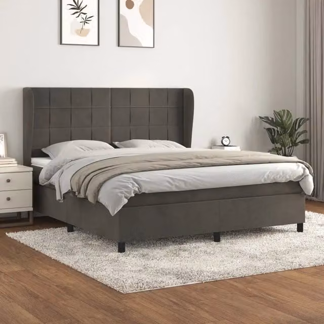 Letto Ibrido vidaXL con Giroletto a Molle e Materasso in Velluto Grigio, L/P/H: 180 x 200 x 128 cm – 1