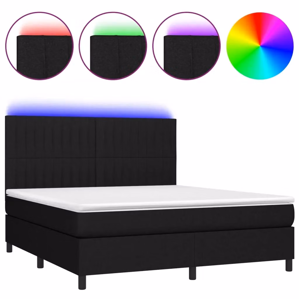 Letto a Molle con Materasso vidaXL con Illuminazione LED e Porte USB, Tessuto Nero, L/P: 160 x 200 cm – 2