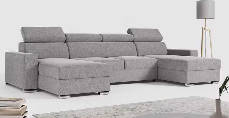 Divano angolare MKS MEBLE con funzione letto e contenitore, divano a forma di "U", divano con funzione letto - modello FOX-U - Grigio chiaro