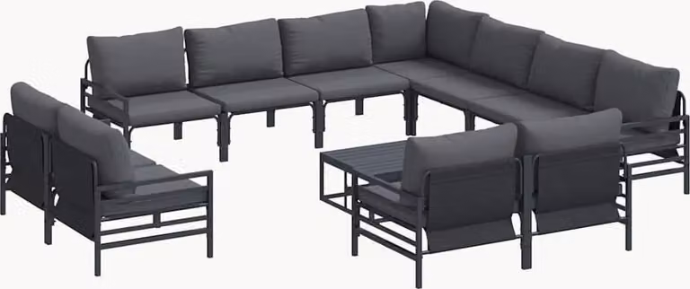 Set Divano da Giardino con cuscino 12 pcs Nero Acciaio