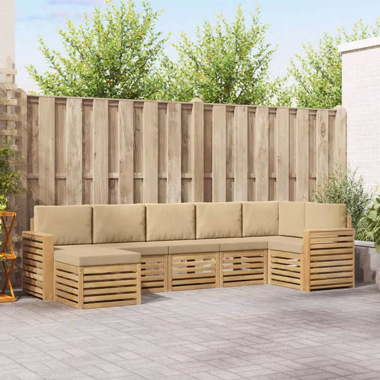 vidaXL Set di divani da esterno 7 pz in legno di acacia Bianco e Beige
