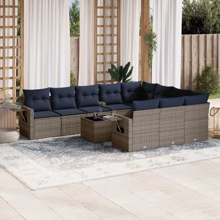 Maison Exclusive - Set da giardino 11 pezzi con cuscini, grigio, polyrattan