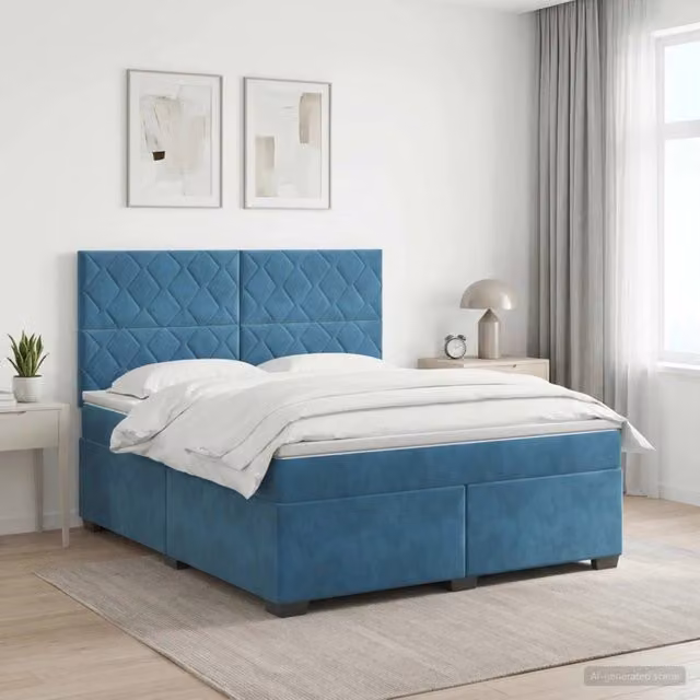 Letto box spring con materasso Blu 140 x 200 cm Velluto 3453666
