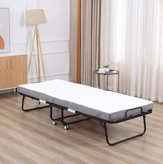 Letto pieghevole con materasso in schiuma e ruote; acciaio; bianco; 200 x 80 x 42;5 cm