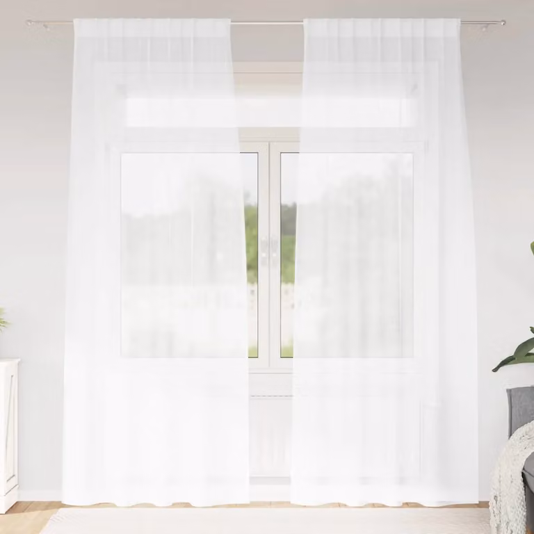 Set di 2 tendine velate vidaXL in poliestere bianco, modello moderno con passante per bastone, L: 260 cm x P: 140 cm