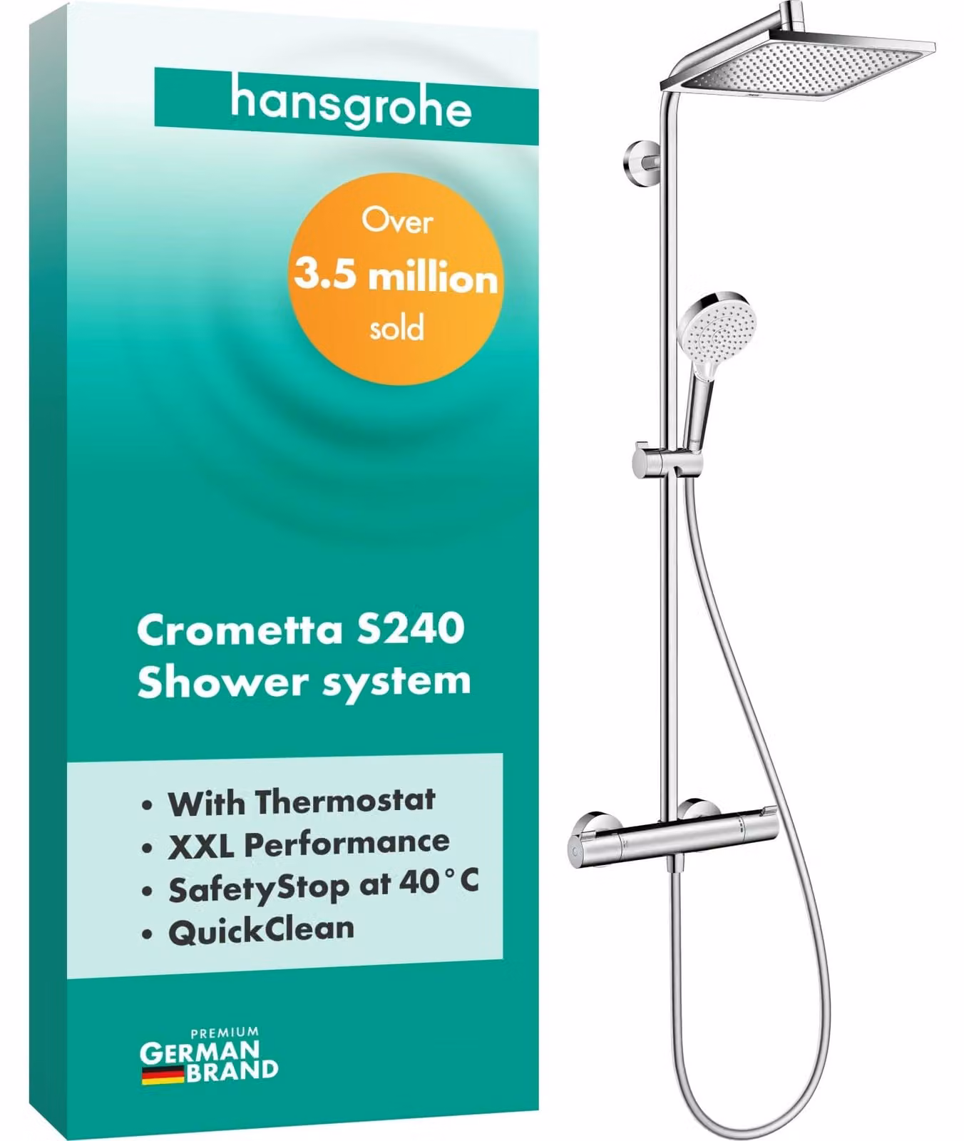 Colonna doccia 240, 1 getto, cromata, con termostato, soffione da 24 cm