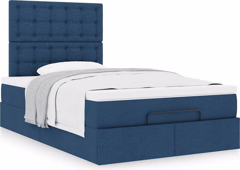 Struttura Letto Pouf con Materasso Blu 120x200 cm in Tessuto