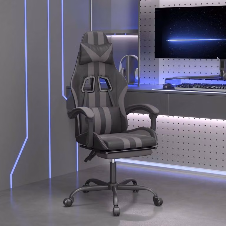Sedia da Gaming vidaXL in Similpelle Nero e Grigio con Poggiapiedi e Braccioli