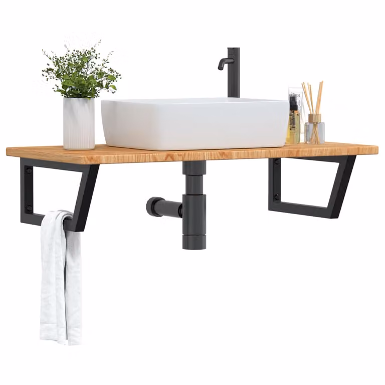 Ripiano a parete per lavabo vidaXL in legno di rovere e metallo nero e marrone