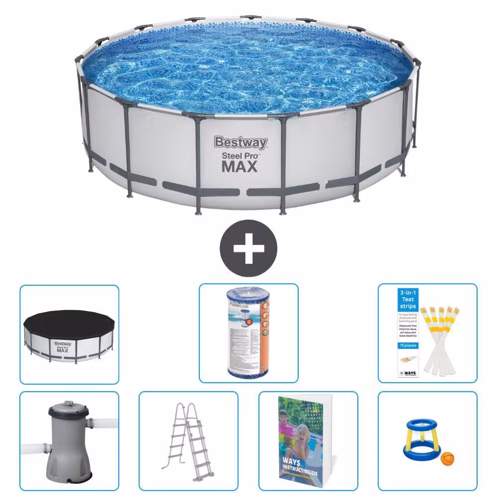 Bestway Steel Pro MAX, piscina in acciaio, forma rotonda, dimensioni 488x122 cm, composta da 6 parti, modello S541