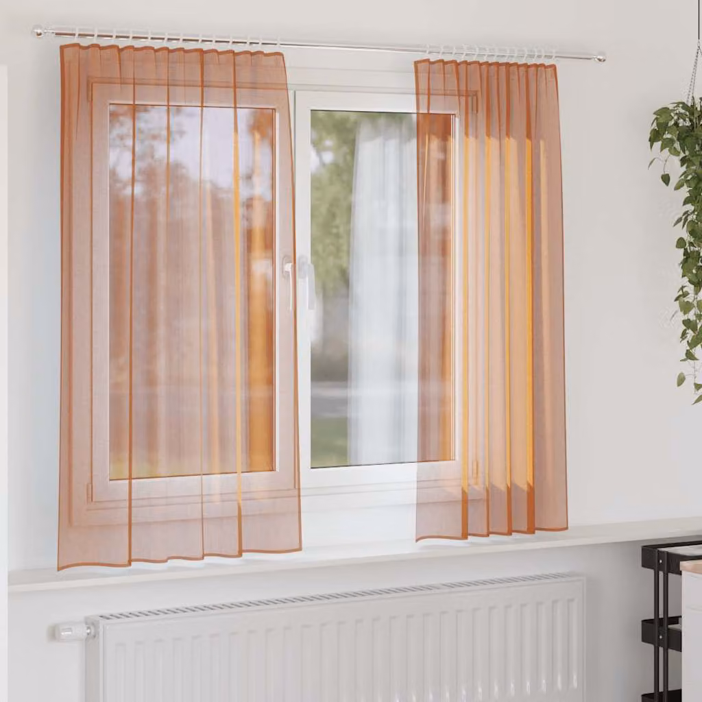 Set di 2 tende in voile semi-trasparenti vidaXL con tasche per asta, colore terracotta, L: 140 cm, H: 140 cm