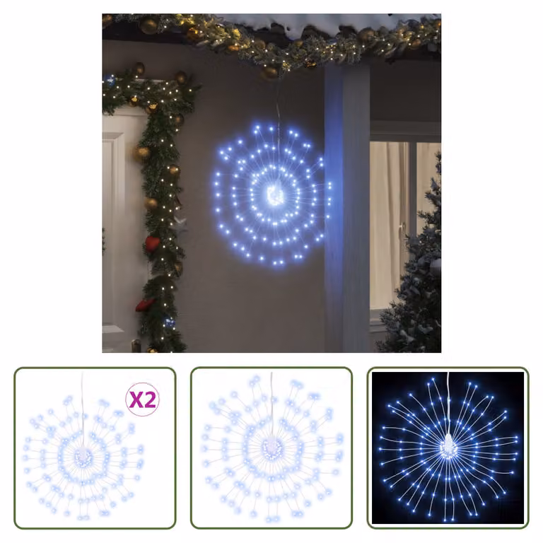 The Living Store Luci di Natale pirotecniche 2 pezzi 140 LED bianco freddo 17cm