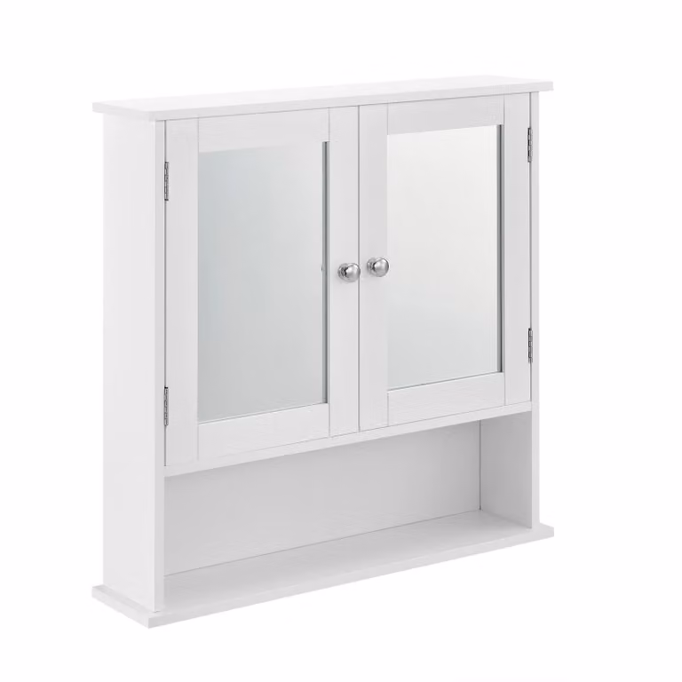 In And OutdoorMatch Mobile da bagno Jacquelyn - con specchio - mobile a specchio - 58 x 56 x 13 cm - bianco - MDF e vetro - 2 ripiani e 1 vano a giorno - design moderno