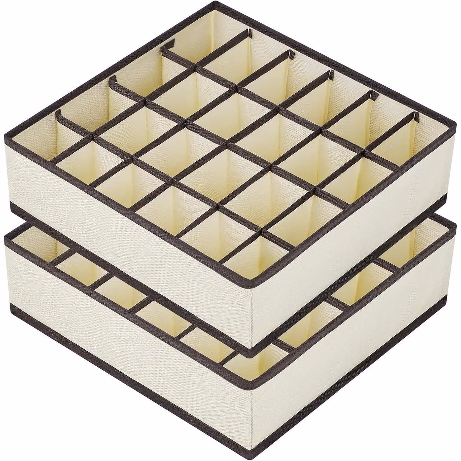 Scatole portaoggetti per biancheria intima, 24 scomparti, colore beige, dimensioni 30x30x9 cm, confezione da 2 pezzi