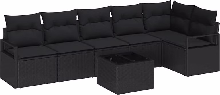 Set di divani con cuscino 7 pcs Nero polyrattan