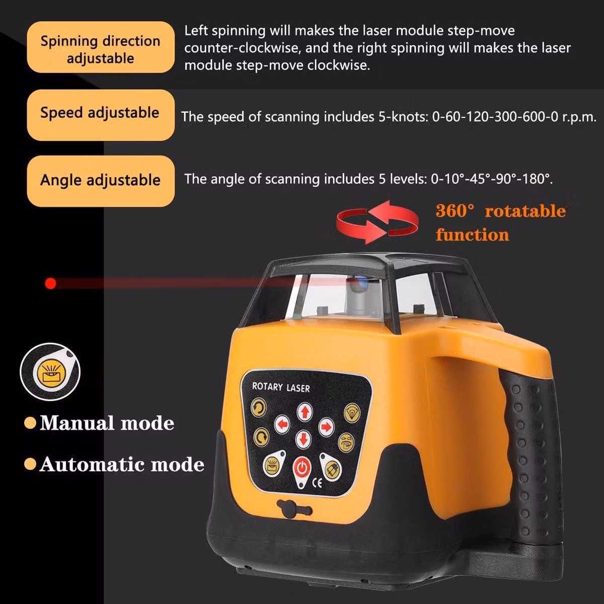 Livella laser - Professionale - Portata 500 metri - Laser rosso - Autolivellante - Direzione e angolo regolabili