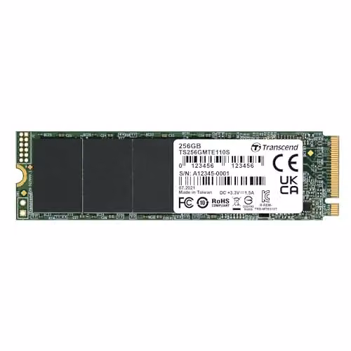 Transcend MTE110S, 256GB SSD M.2 NVMe PCIe Gen3 x4 - Unità a Stato Solido Interna Alta Velocità, 3D NAND - Ideale per PC Desktop e Notebook - TS256GMTE110S