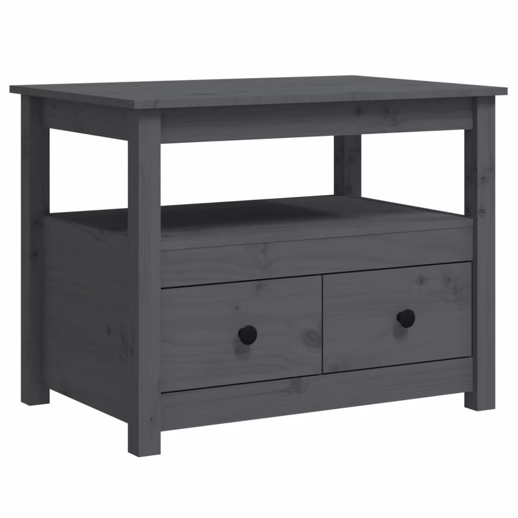 Tavolino da Salotto Grigio 71x49x55cm in Legno Massello di Pino