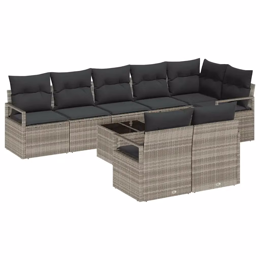 Set di divani da giardino vidaXL a forma di U in rattan grigio con cuscini e tavolino da caffè – 2