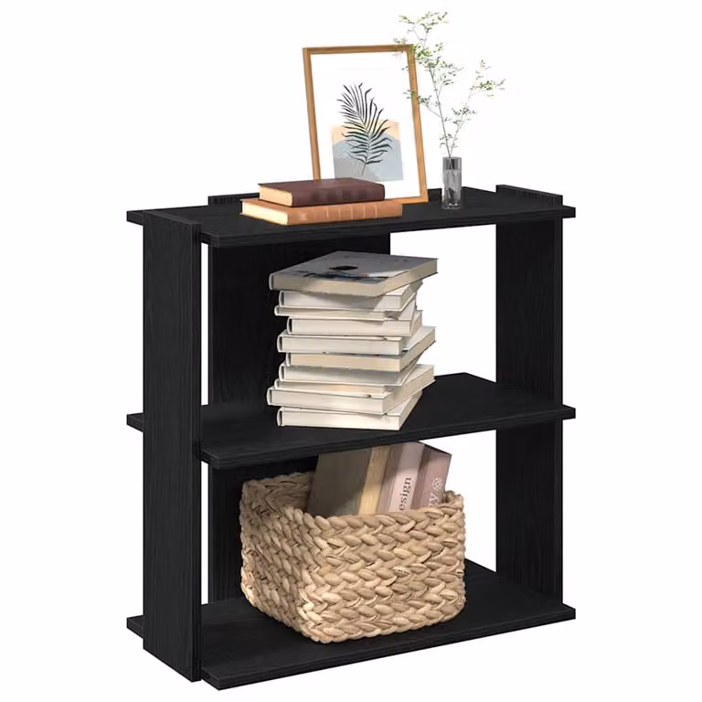 Libreria a 3 Ripiani vidaXL Nera in Legno e MDF, Design Moderno a Parete, L 60 cm x P 30 cm x H 60 cm