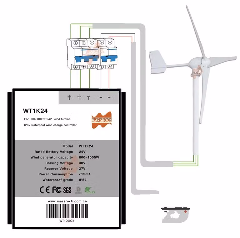 Regolatore per generatore eolico, design impermeabile, compatibile con 12 V e 24 V, 600 W, 12–24 V
