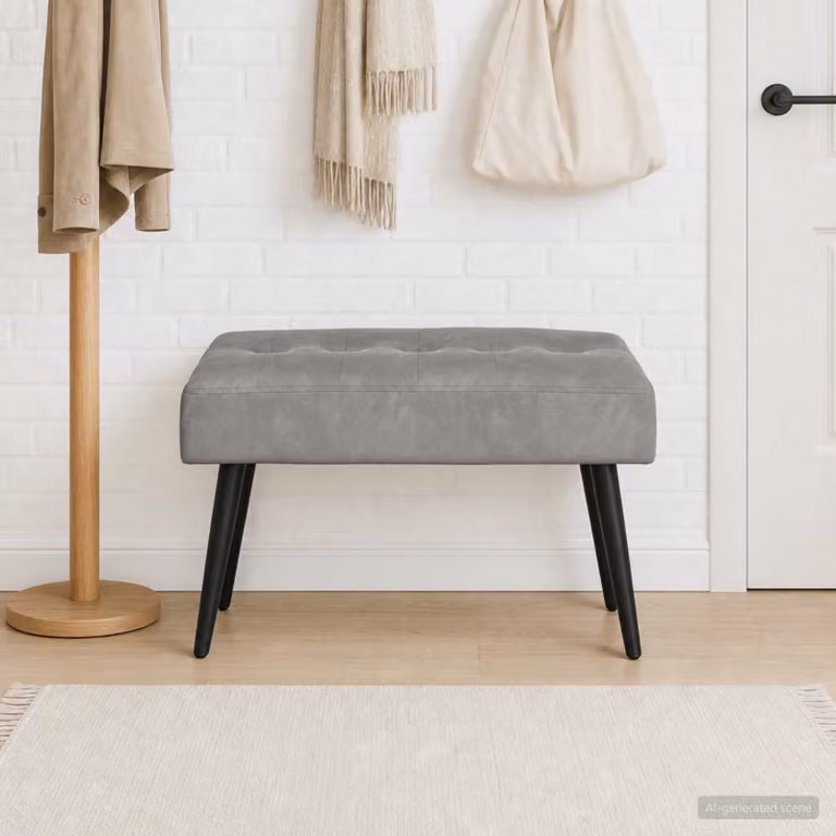 Panchina moderna vidaXL in velluto grigio con bottoni imbottiti L: 110 cm, P: 40 cm, H: 45 cm