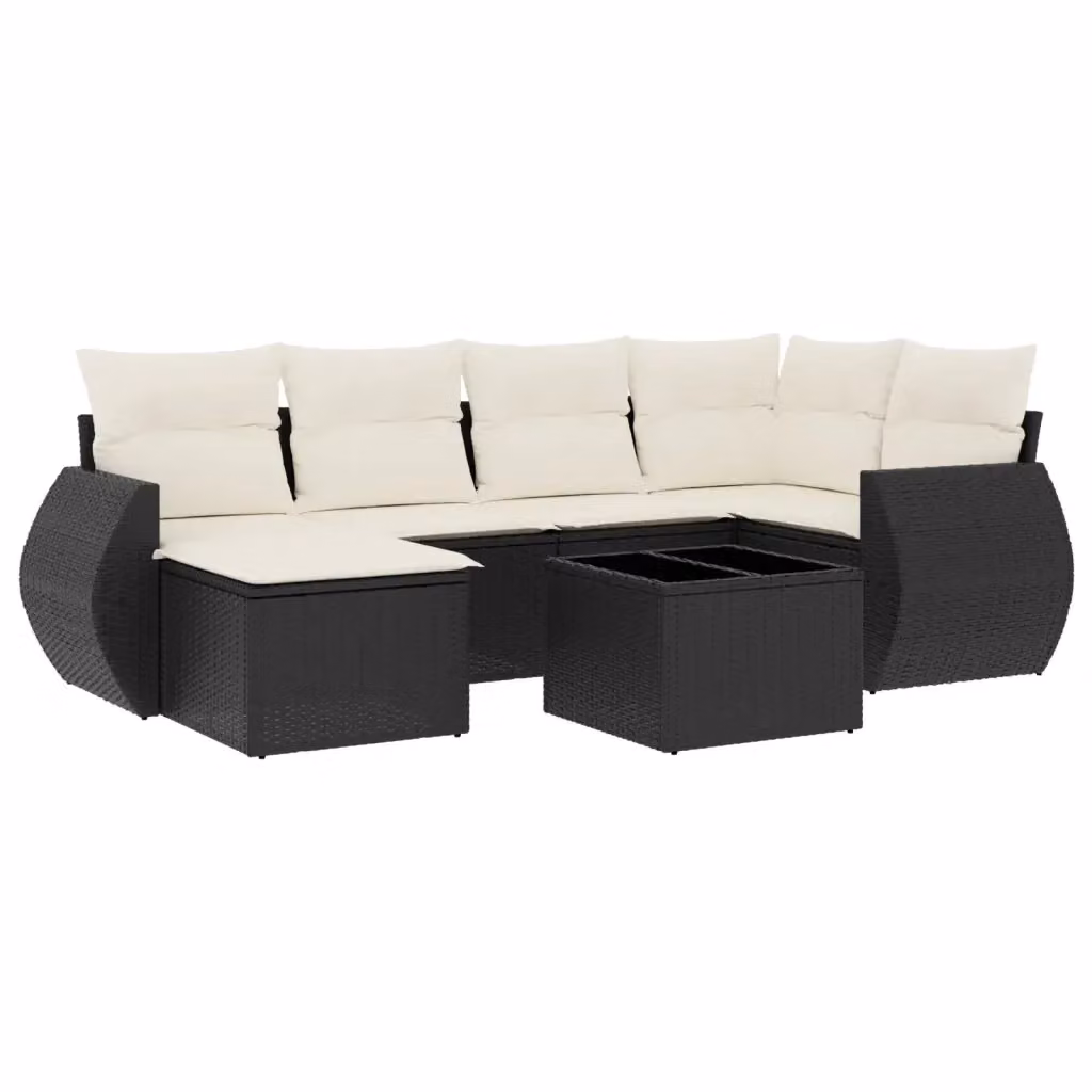 Set Divani da Giardino a L vidaXL in Polyrattan Nero con 7 Cuscini e Tavolino da Esterno – 2