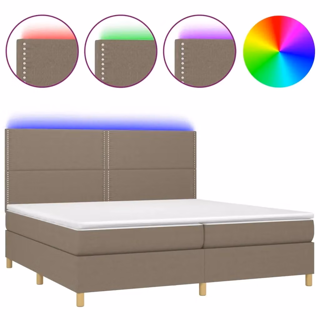 Letto a molle con materasso e illuminazione LED vidaXL in tessuto tortora L/P: 200 x 200 cm – 2