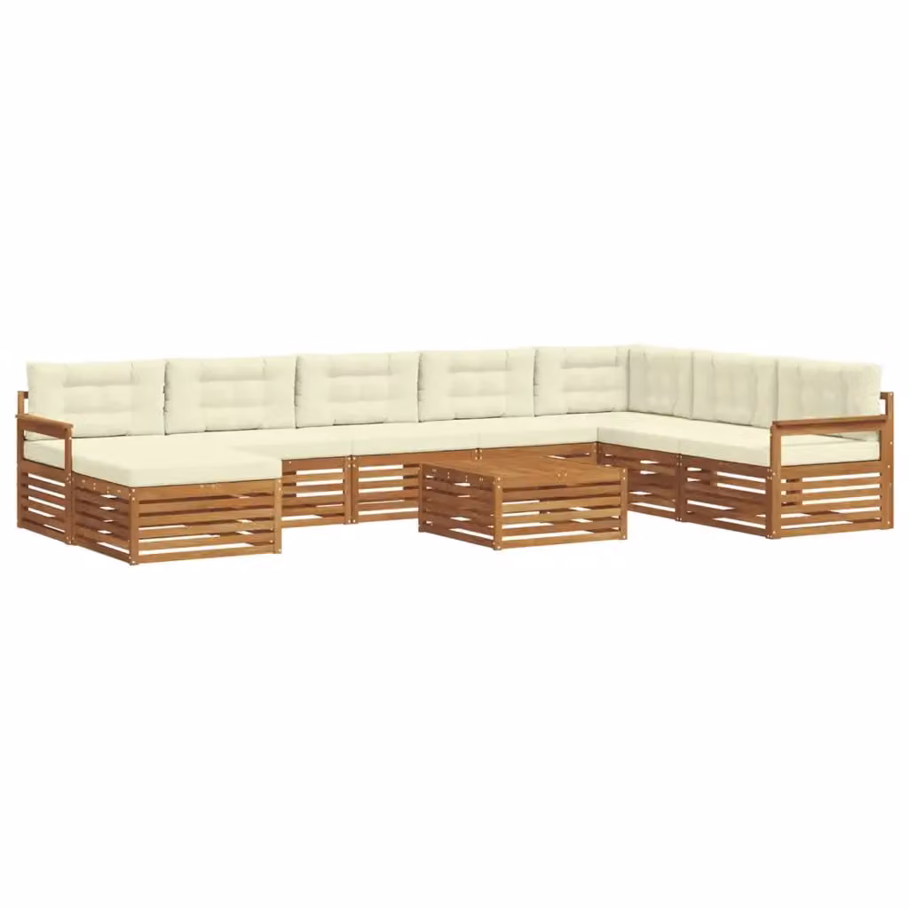 Set di divani da esterno vidaXL in legno di acacia con cuscini, 9 pezzi, Beige e Marrone – 2