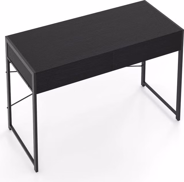 Scrivania moderna per computer e ufficio in metallo e MDF con cassetti, colore nero, L: 124 cm, P: 48 cm, H: 76 cm – 1