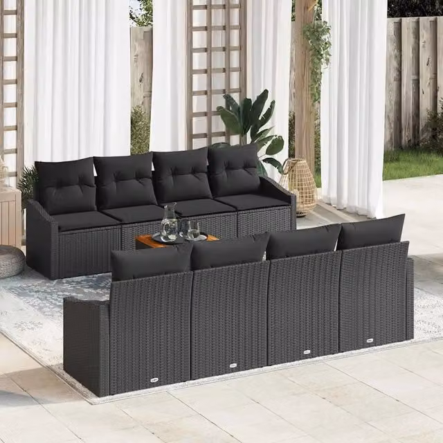 Set Divano da Giardino 9 pz Nero polyrattan 3347807
