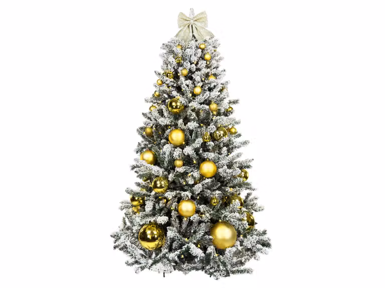 Albero di Natale artificiale decorato con 73 ornamenti NATALE D'ORO 180 cm con supporto e ornamenti natalizi
