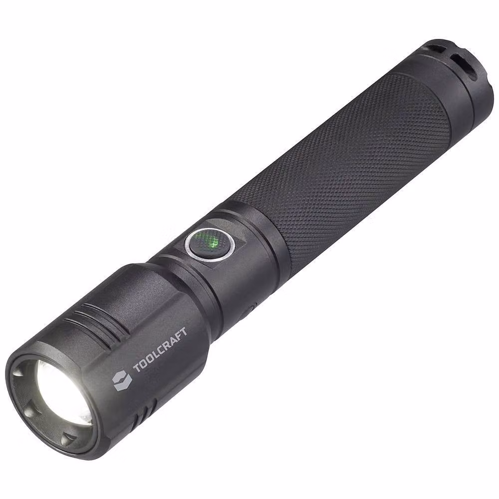 TOOLCRAFT TO-7838454: torcia LED SMD, regolabile, con interfaccia USB, modalità stroboscopica, alimentata a batteria, 1000 lumen