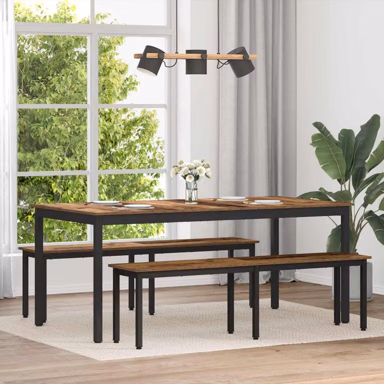 Tavolo da pranzo moderno vidaXL in legno ingegnerizzato e metallo, L/P/H: 180 x 90 x 75 cm, nero e marrone