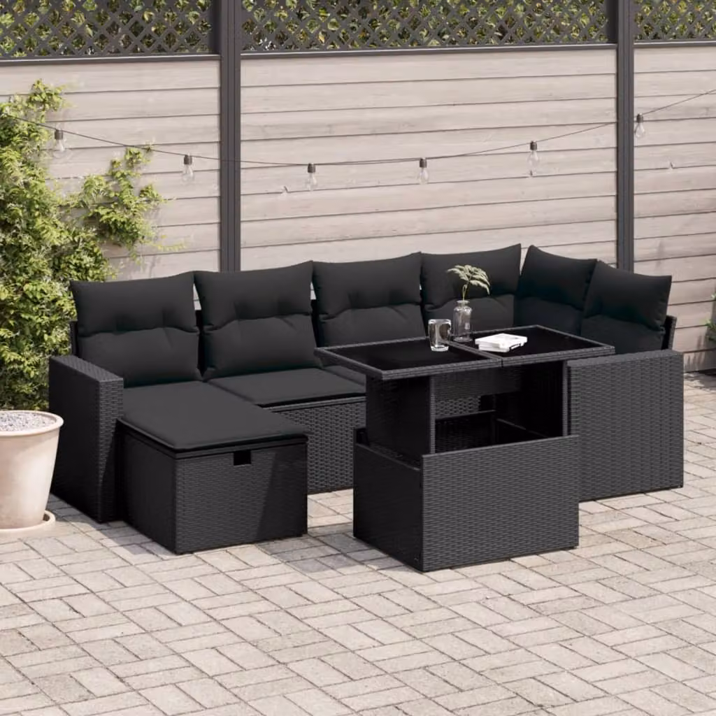 Set Divani da Giardino a L vidaXL con Cuscini Nero Polyrattan e Struttura in Acciaio – 1