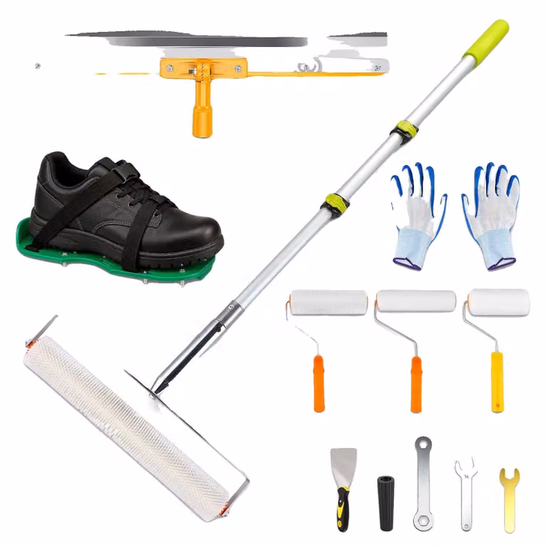 Set di strumenti autolivellanti, rullo a punte grande, spatola regolabile, asta telescopica, staffe per chiodi, due rulli per vernice
