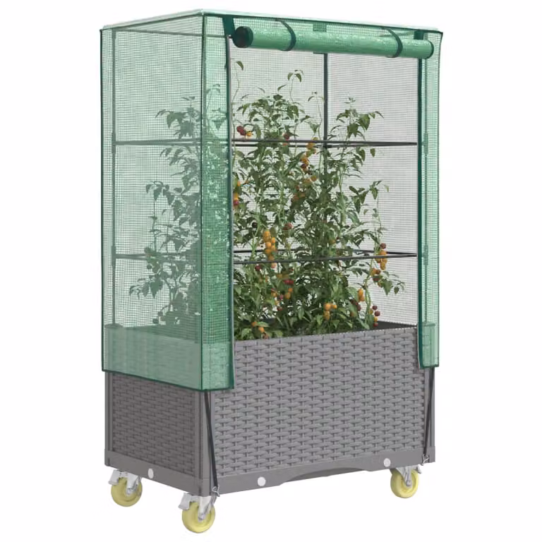 Letto rialzato con copertura e ruote effetto rattan vidaXL, grigio e verde, L 80 cm x P 50 cm x H 182 cm