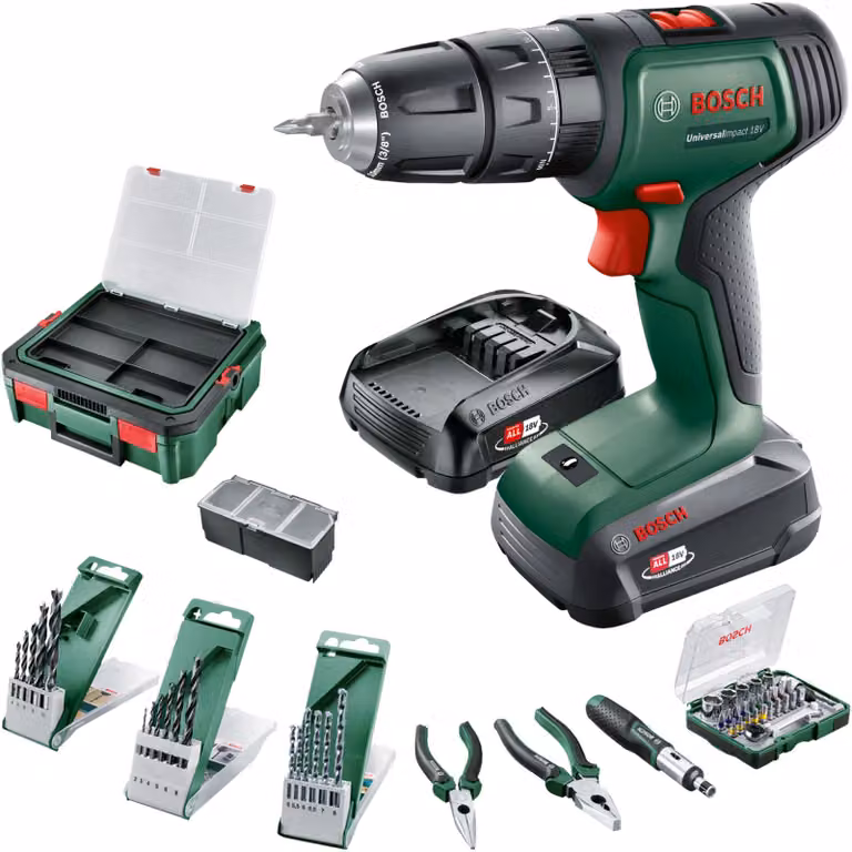 BOSCH Home & Garden 06039D4108 BOSCH Home & Garden UniversalImpact 18V+46AC+SBX set di trapani a percussione a batteria 18,0 V, con 1 batteria