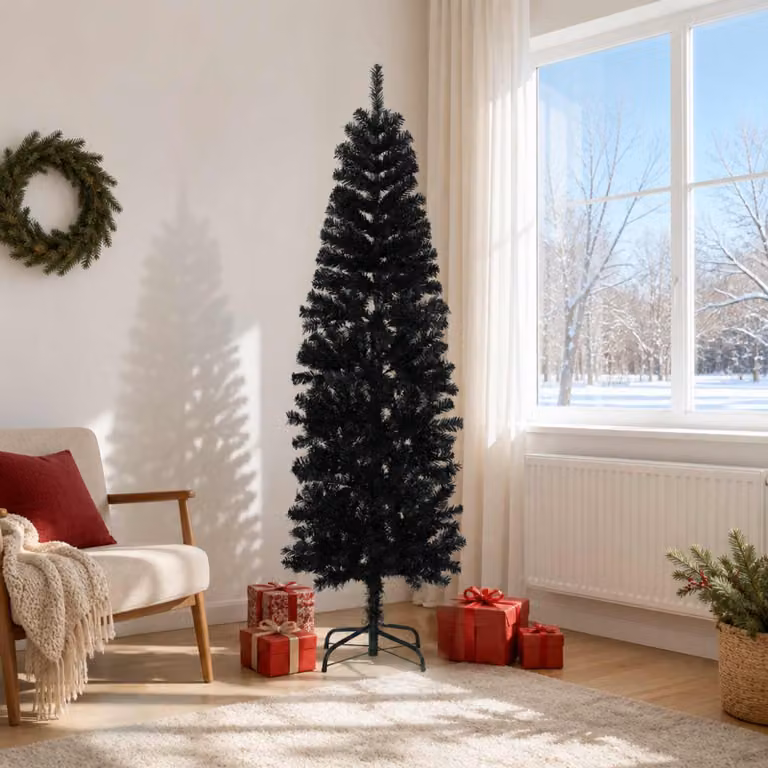 vidaXL Albero di Natale Artificiale Sottile 180 cm PVC e Acciaio Nero