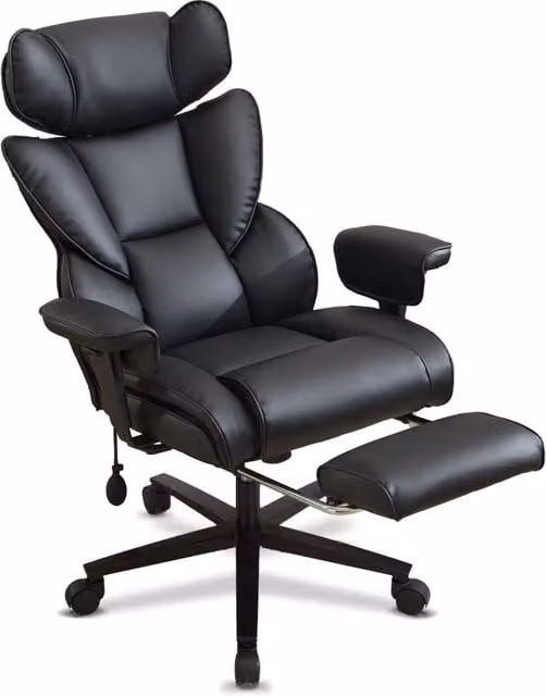 Sedia da ufficio executive Chicfurn in ecopelle nera con poggiapiedi, supporto lombare, poggiatesta regolabile e braccioli – 1