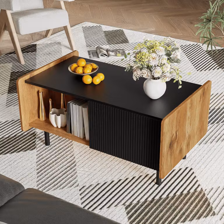 Tavolino AIORBER, con 2 ante e 2 vani a giorno, cerniere a chiusura ammortizzata, struttura in metallo, per soggiorno, camera da letto, 90 x 55 x 45,5 cm, nero