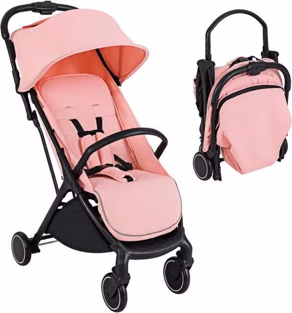 Passeggino leggero e portatile con struttura in alluminio e piegatura con una mano, colore rosa