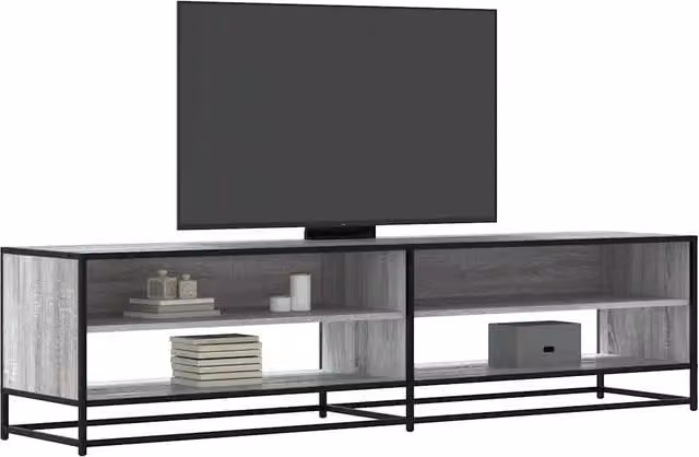 Mobile Porta TV in Stile Industrial Grigio con Compartimenti Media, L: 180,5 cm, P: 40 cm, H: 46 cm