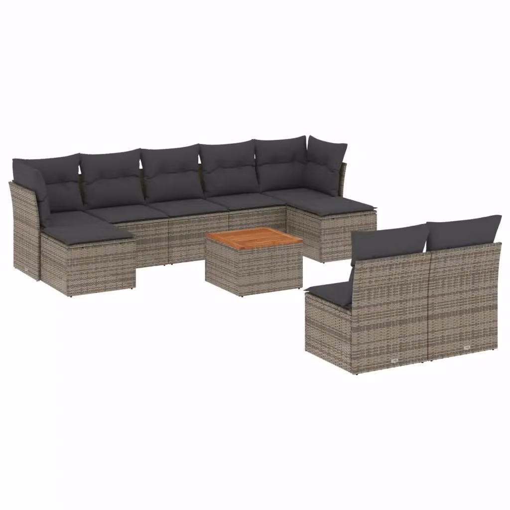 vidaXL Set Divano da Giardino 10 pz a Forma a L in Polyrattan con Cuscini Grigio e Marrone e Tavolino da Esterno – 2