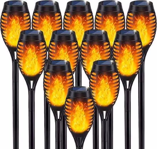 Set di torce solari in cemento, 12 lampade decorative da esterno a LED, torce solari impermeabili per l'illuminazione del giardino
