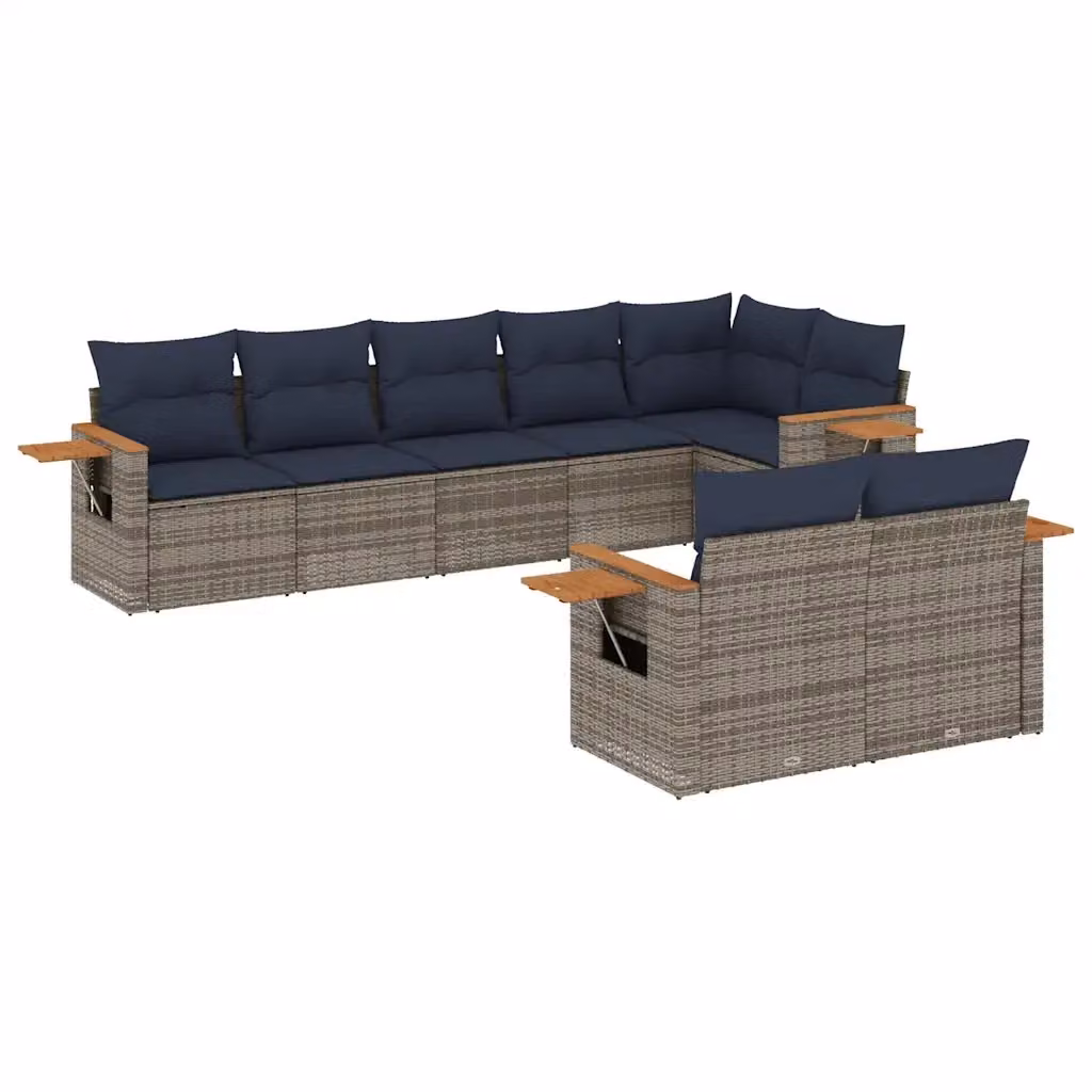 Set di Divani da Giardino vidaXL 8 pz in Polyrattan Grigio con Cuscini e Tavolino da Esterno – 2