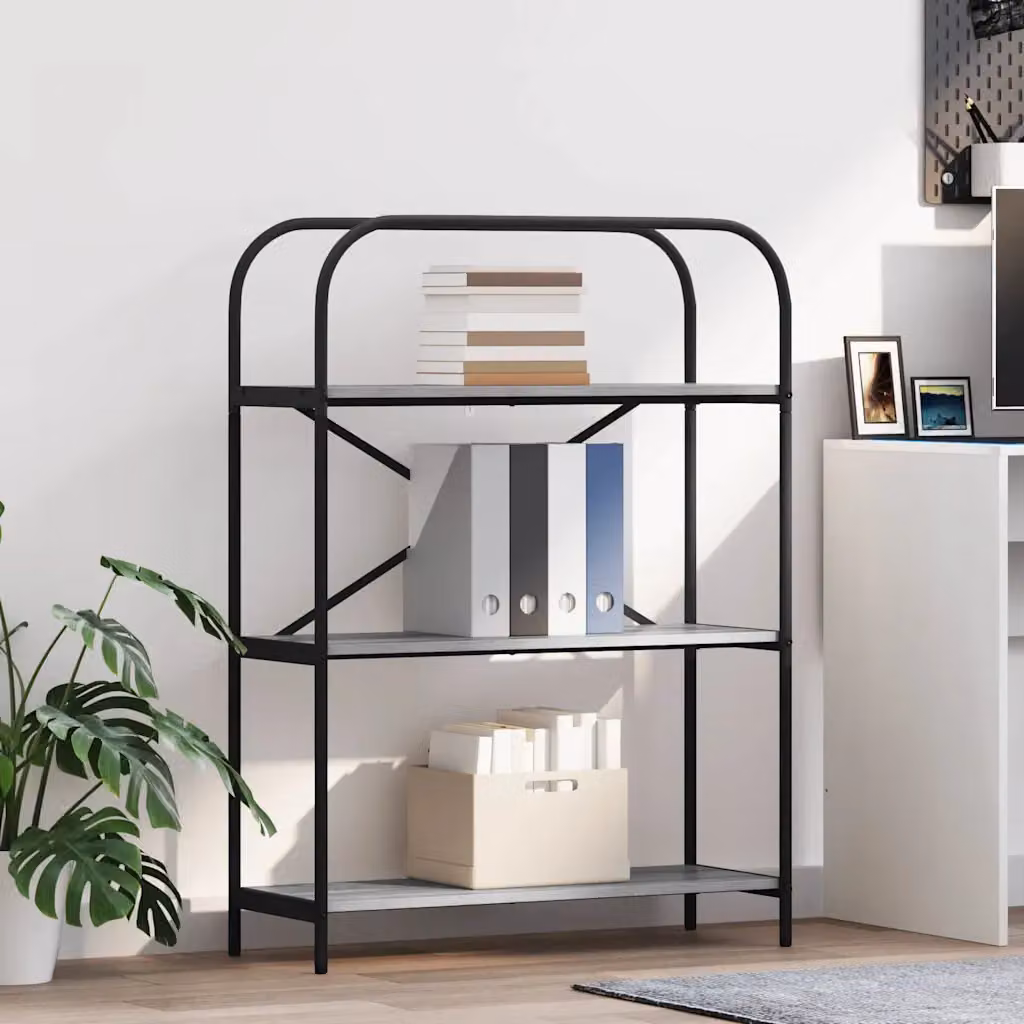 Libreria moderna vidaXL a 3 livelli in MDF e metallo, L 80 cm x P 30 cm x H 109 cm, disponibile in grigio o nero