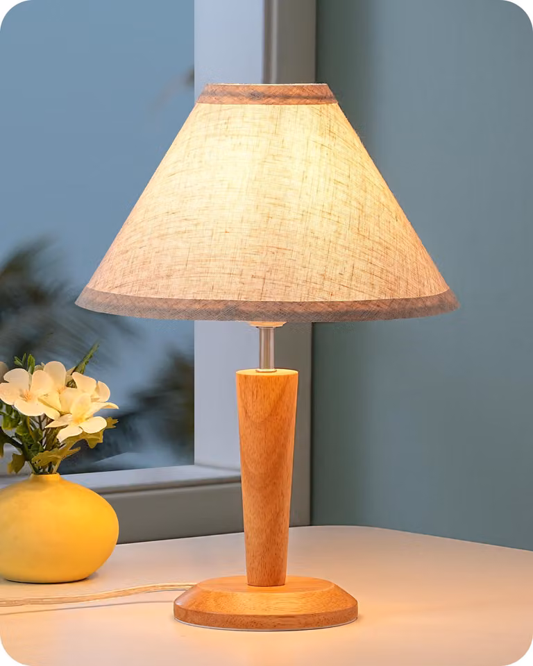Lampada da tavolo EDISHINE in legno, lampada da comodino a LED con paralume, lampadina da 4 W inclusa, lampada da tavolo vintage 2700 K per soggiorno, 34 cm