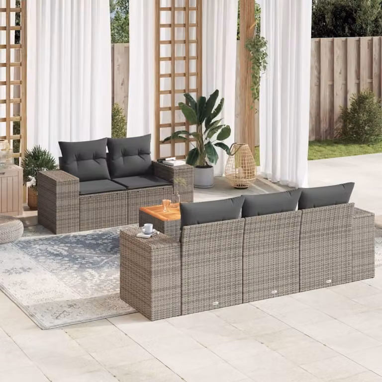 Set Divano da Giardino 6 pz vidaXL in Polyrattan Grigio con Cuscini e Tavolino